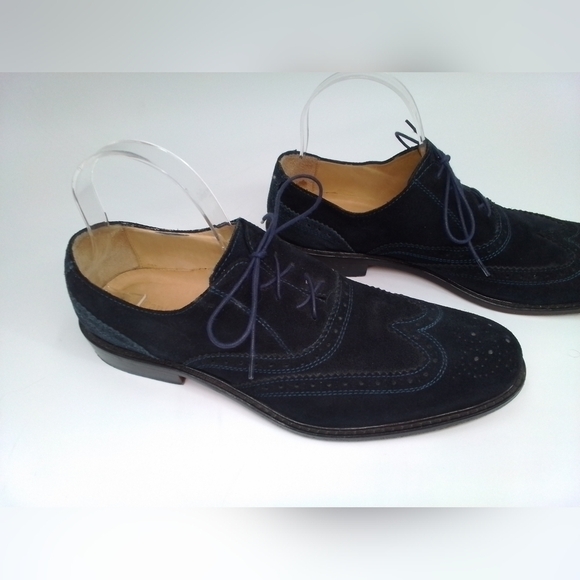 PAUL Fredrick NAVY BLUE Suede Leather Dress Shoes Mens Sz 10 Oxford Wingtips main image 6